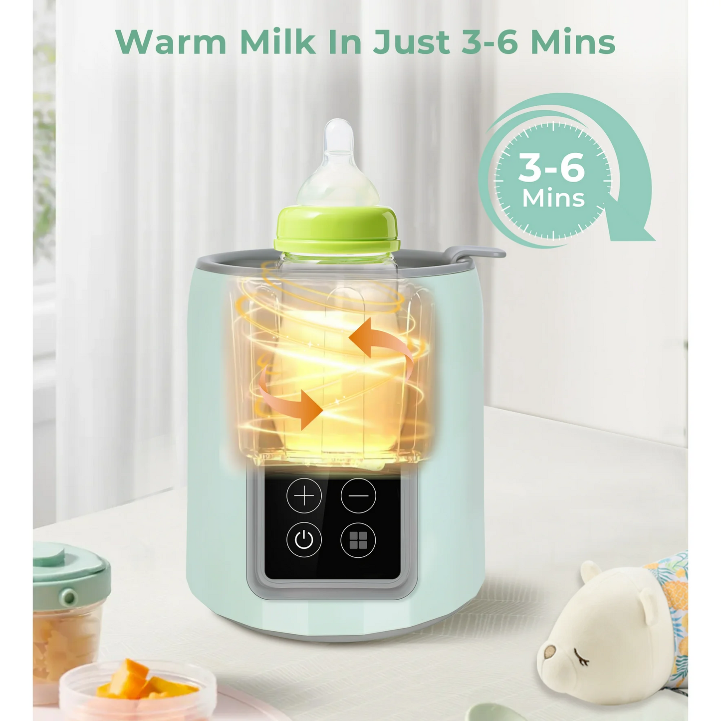 Rupoun Bottle Warmer, 4 in 1 Fast Baby Milk Portable Warmer with Timer and Temperature Control for Breastmilk or Formula, with Defrost, Sterilizer, Keep, Heat Food, Green