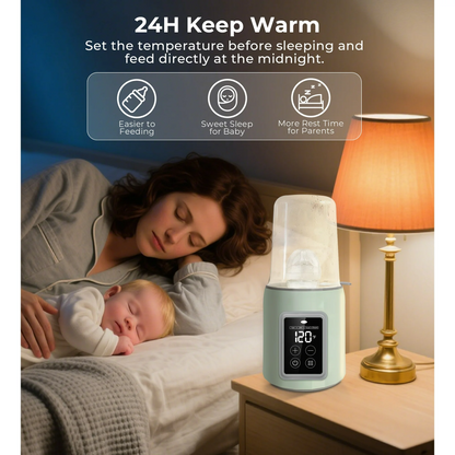 Rupoun Bottle Warmer, 4 in 1 Fast Baby Milk Portable Warmer with Timer and Temperature Control for Breastmilk or Formula, with Defrost, Sterilizer, Keep, Heat Food, Green