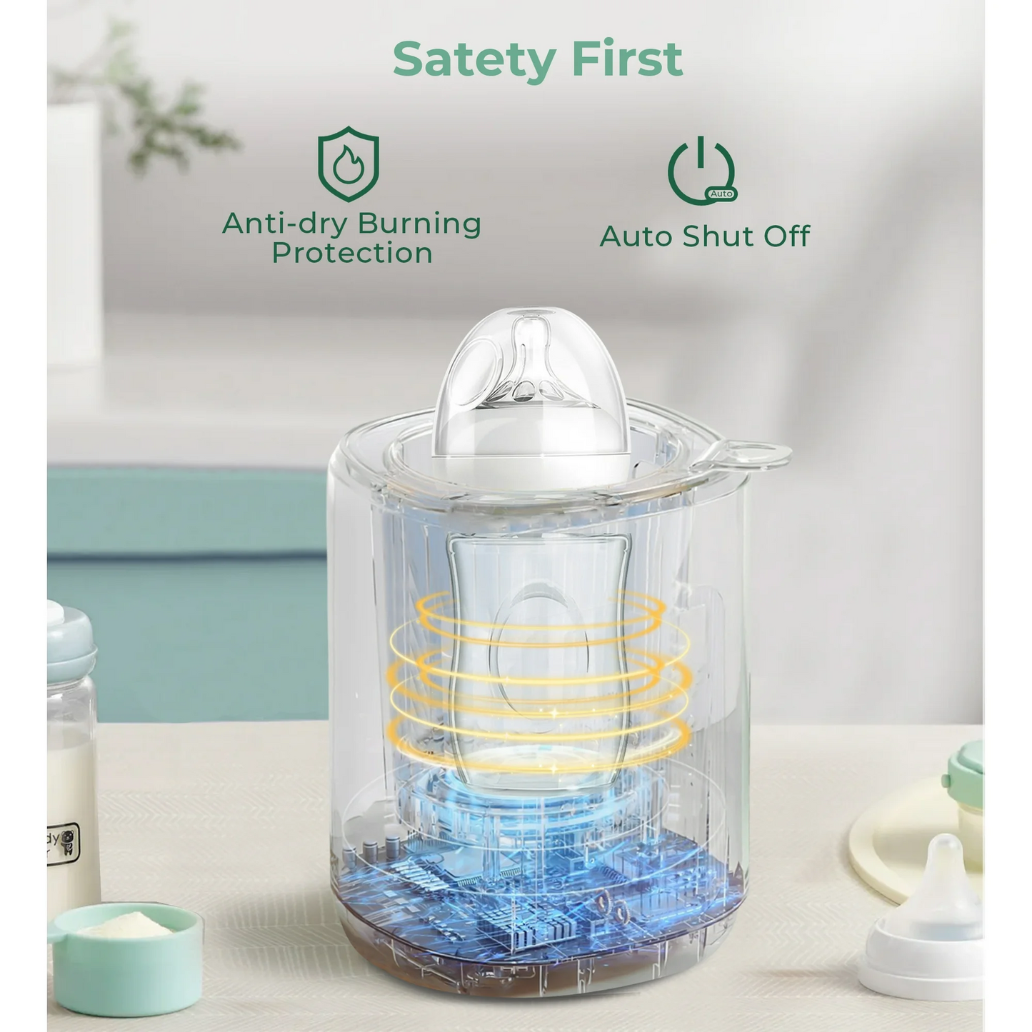 Rupoun Bottle Warmer, 4 in 1 Fast Baby Milk Portable Warmer with Timer and Temperature Control for Breastmilk or Formula, with Defrost, Sterilizer, Keep, Heat Food, Green