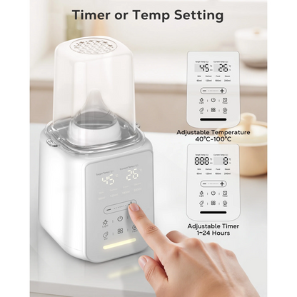 Rupoun Bottle Warmer, 8 in 1 Fast Baby Milk Portable Warmer with Timer and Temperature Control for Breastmilk or Formula, with Defrost, Sterilizer, Keep, Heat Food, White