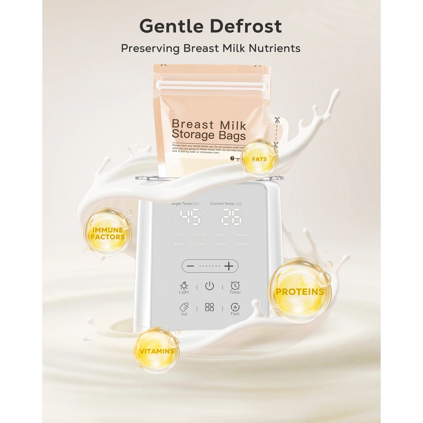 Rupoun Bottle Warmer, 8 in 1 Fast Baby Milk Portable Warmer with Timer and Temperature Control for Breastmilk or Formula, with Defrost, Sterilizer, Keep, Heat Food, White