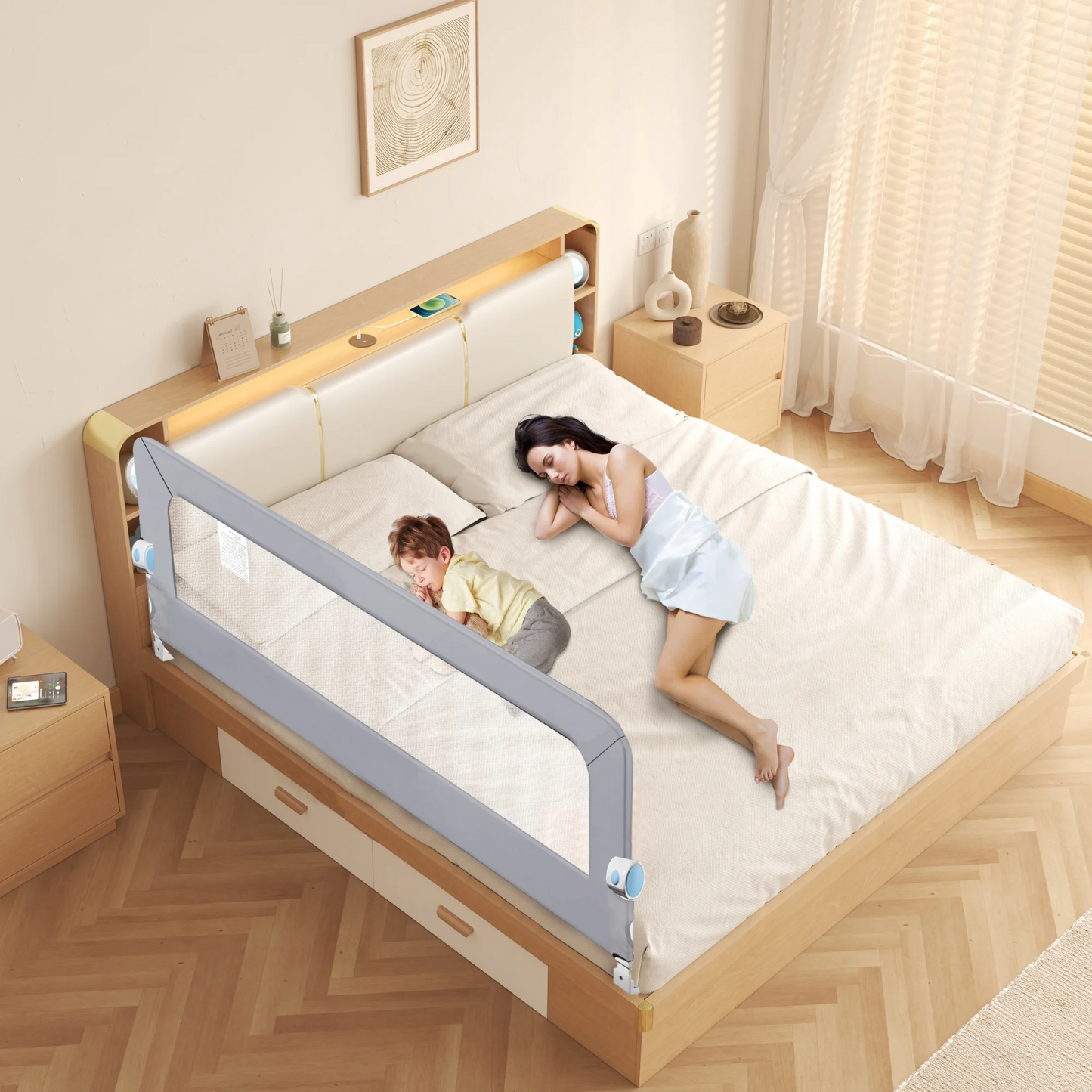 RUPOUN Baby Bed Rail for Toddlers, Swing Down Kids Bed Guard, Safe and Adjustable, Full Beds