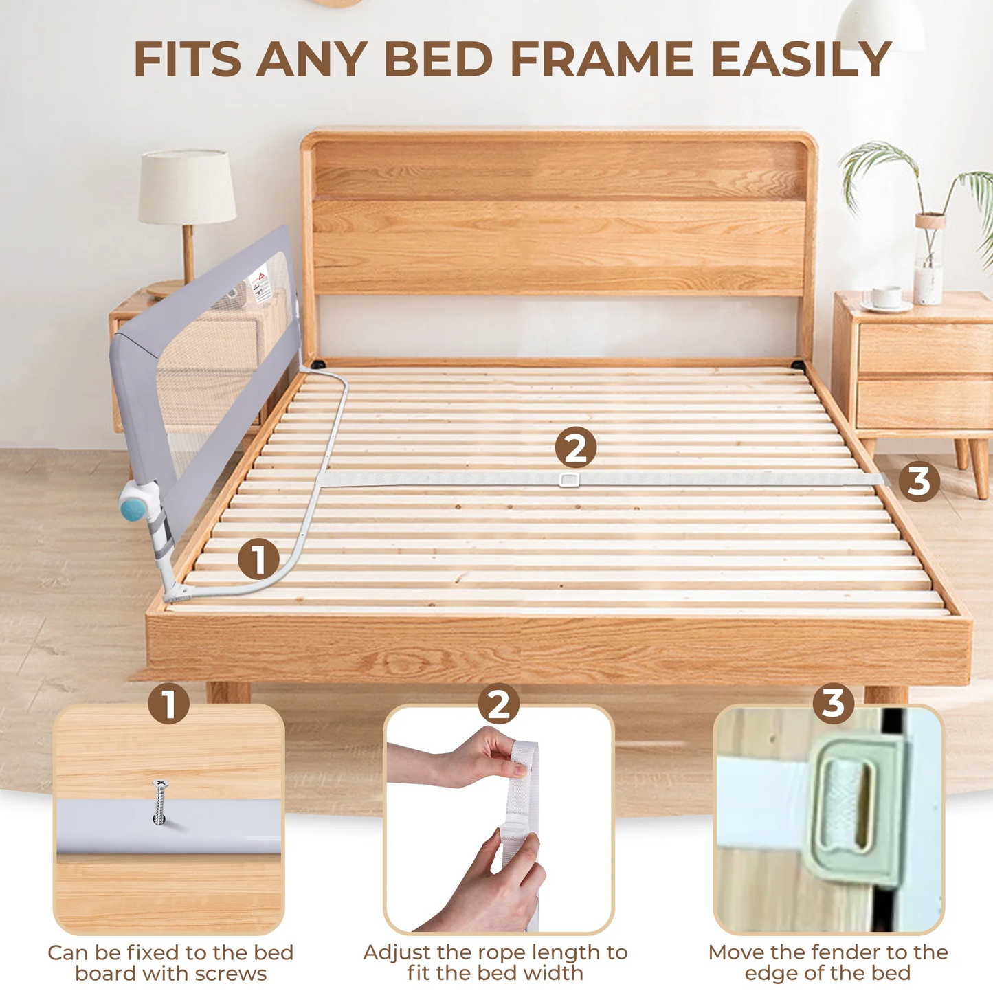 RUPOUN Baby Bed Rail for Toddlers, Swing Down Kids Bed Guard, Safe and Adjustable, Full Beds