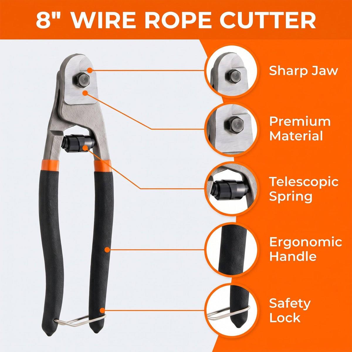 OHHANI 3-Piece Bolt Cutter Set, 14" Heavy Duty & 8" Mini Sizes, 8" Wire Rope Cutter, CR-V Blades, Portable Carry Case for Locks, Chains & Iron Wire