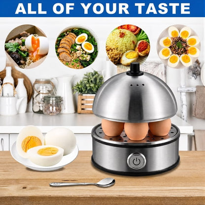CASUALIFE Electric Egg Cooker, 7-Egg Capacity Rapid Maker, Stainless Steel Boiler with Lid and Measuring Cup