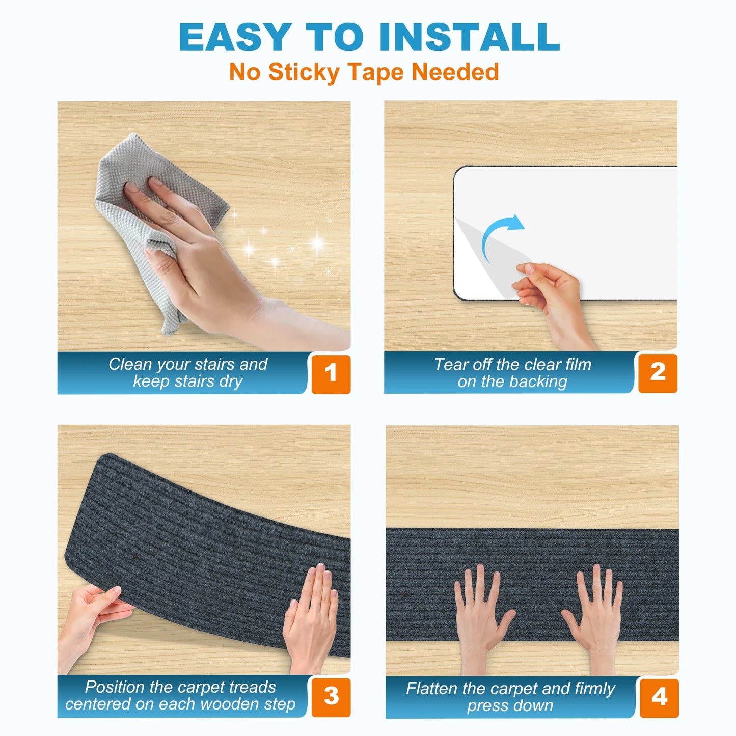 Hodvit Stair Treads 30"x8" (15 Pcs), Carpet Stair Treads for Wooden Steps Indoor, Self Adhesive Stair Anti Slip Mats , Safety Mats for Dogs, Kids & Elders Gray Stripe