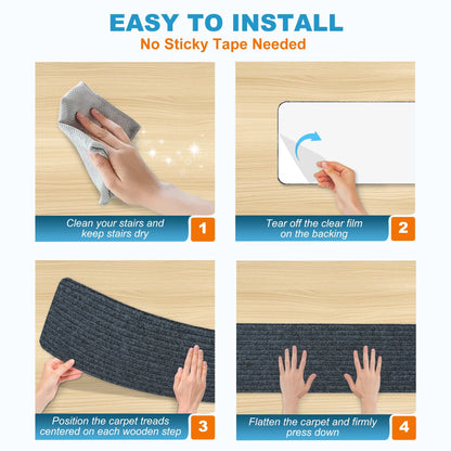 Hodvit Stair Treads 30"x8" (15 Pcs), Carpet Stair Treads for Wooden Steps Indoor, Self Adhesive Stair Anti Slip Mats , Safety Mats for Dogs, Kids & Elders Gray Stripe