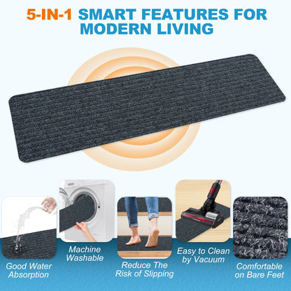 Hodvit Stair Treads 30"x8" (15 Pcs), Carpet Stair Treads for Wooden Steps Indoor, Self Adhesive Stair Anti Slip Mats , Safety Mats for Dogs, Kids & Elders Gray Stripe