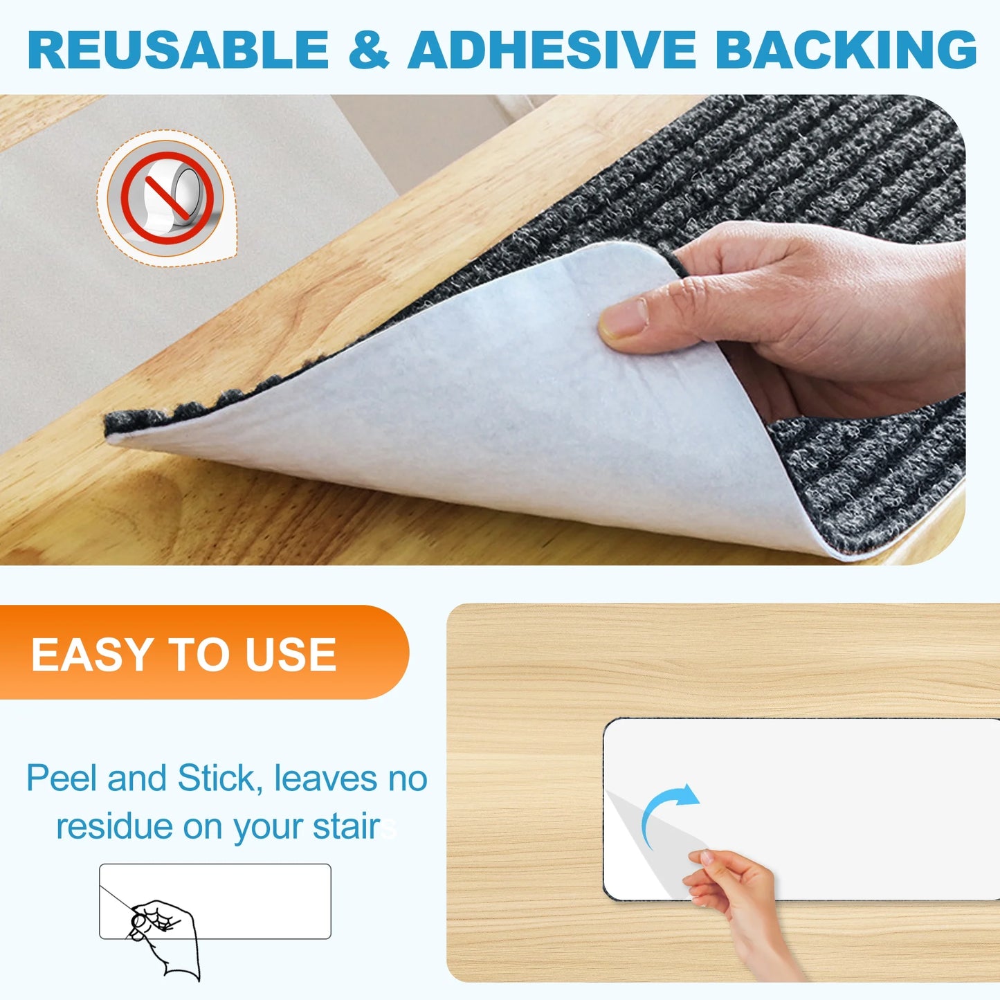 Hodvit Stair Treads 30"x8" (15 Pcs), Carpet Stair Treads for Wooden Steps Indoor, Self Adhesive Stair Anti Slip Mats , Safety Mats for Dogs, Kids & Elders Gray Stripe