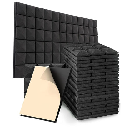 Hodvit 24 Pack Acoustic Foam Panels, 2" x 12" x 12" Mushroom Sound Proof Foam Panles Soundproofing Noise Cancelling Wedge Panels for Home Office Recoding Studio, Black