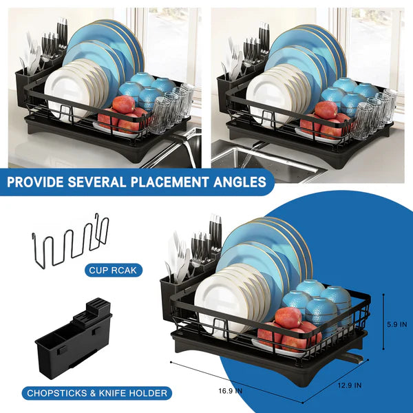 Riousery Dish Rack Dish Drainers for Kitchen Counter, Dish Drying Rack Drain Board Set with Utensil Holder, Cup Holder, Kitchen Dishes Storage and Organizers