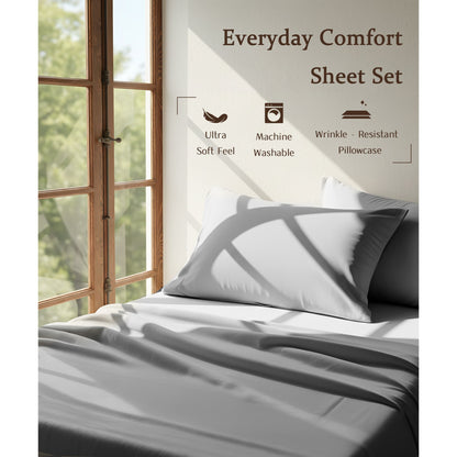 YGXNEWER Full Size 4 Piece Sheet Set, Comfy Breathable Cooling Bed Sheets Set, Hotel Luxury Bedding, Deep Pockets, Ultra-Soft, Wrinkle Free, Grey