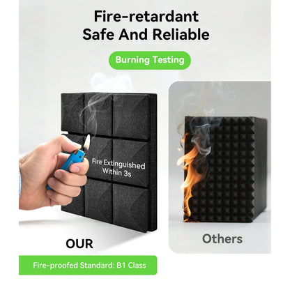 Hodvit 24 Pack Acoustic Foam Panels, 2" x 12" x 12" Mushroom Sound Proof Foam Panles Soundproofing Noise Cancelling Wedge Panels for Home Office Recoding Studio, Black