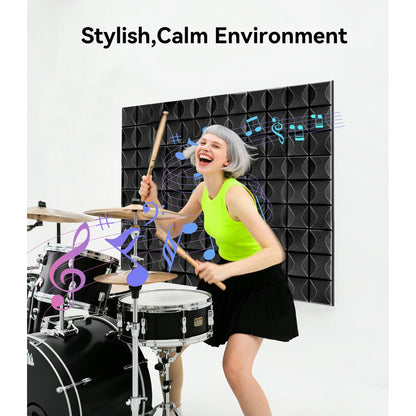 Hodvit 24 Pack Acoustic Foam Panels, 2" x 12" x 12" Mushroom Sound Proof Foam Panles Soundproofing Noise Cancelling Wedge Panels for Home Office Recoding Studio, Black