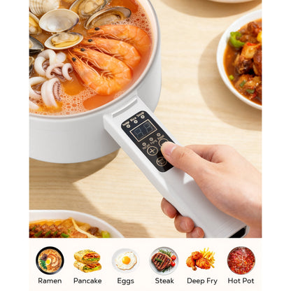 Casualife 2L Electric Hot Pot with Steamer, 6-in-1 Multi-Cooker, 5-Temp Adjustable, Keep-Warm Function，0.5-9.5H Timer for Steak, Egg, Fried Rice, Soup
