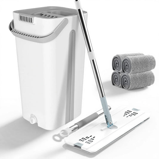 BIMZUC Mop and Bucket with Wringre Set, with 4 Microfiber Reusable Pads, Wet and Dry Use for Household Cleaning and Floor Windows Cleaning