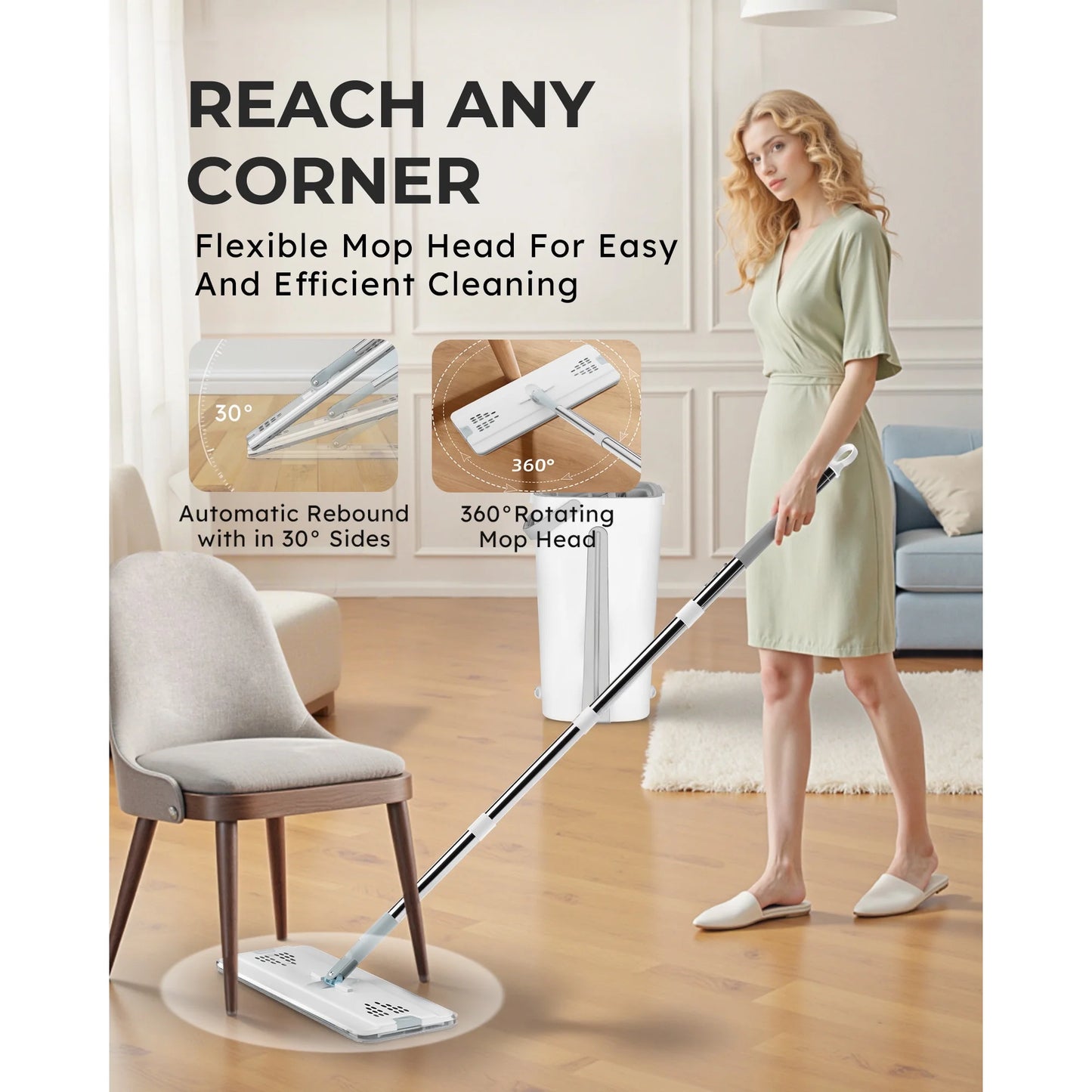 BIMZUC Mop and Bucket with Wringre Set, with 4 Microfiber Reusable Pads, Wet and Dry Use for Household Cleaning and Floor Windows Cleaning