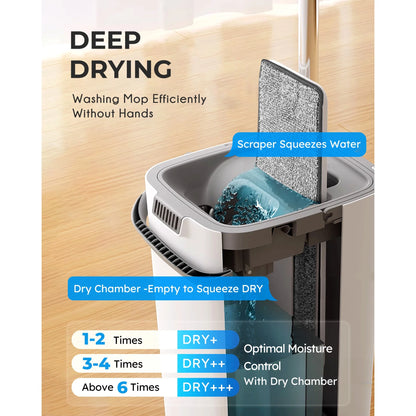 BIMZUC Mop and Bucket with Wringre Set, with 4 Microfiber Reusable Pads, Wet and Dry Use for Household Cleaning and Floor Windows Cleaning