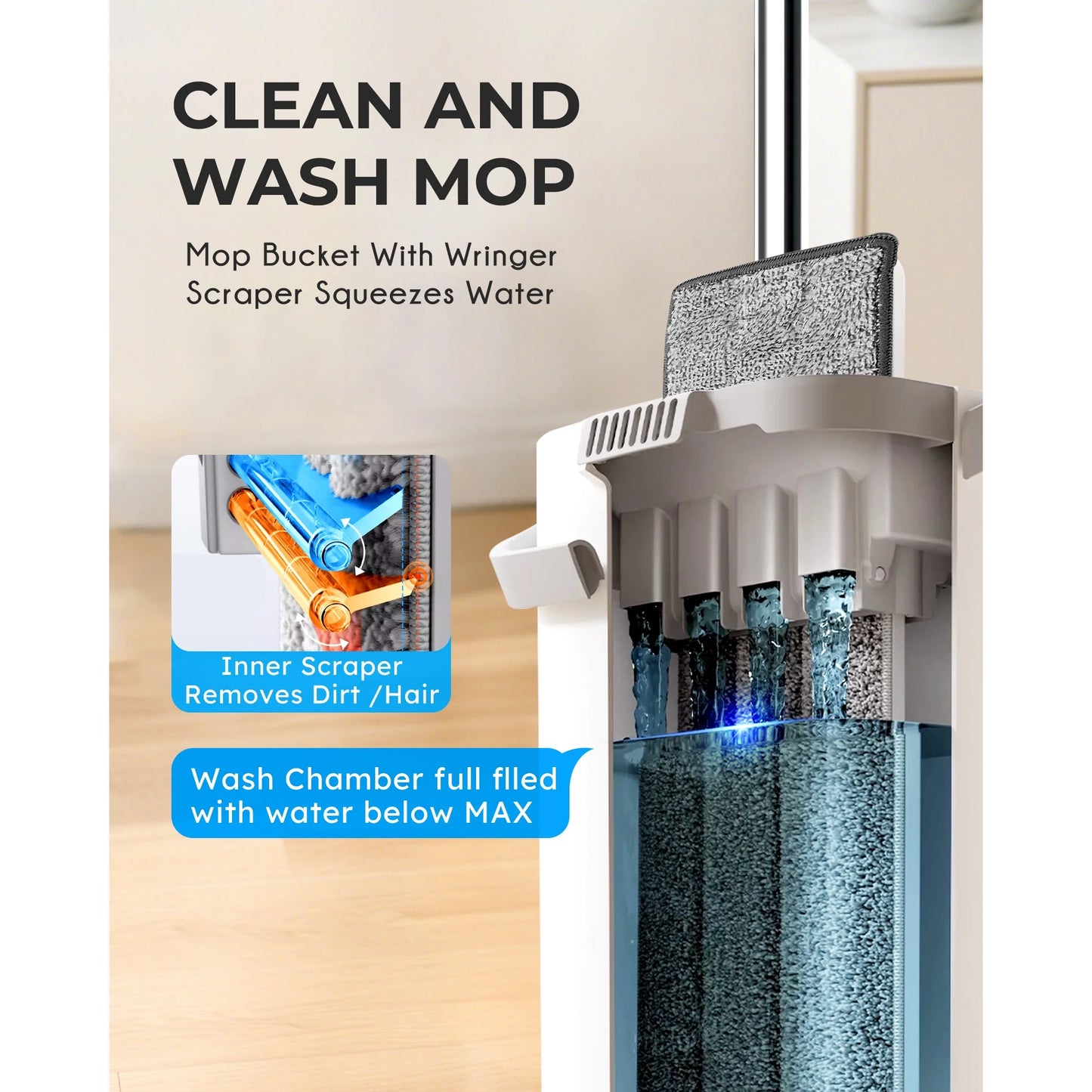 BIMZUC Mop and Bucket with Wringre Set, with 4 Microfiber Reusable Pads, Wet and Dry Use for Household Cleaning and Floor Windows Cleaning