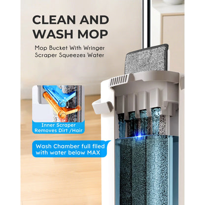 BIMZUC Mop and Bucket with Wringre Set, with 4 Microfiber Reusable Pads, Wet and Dry Use for Household Cleaning and Floor Windows Cleaning