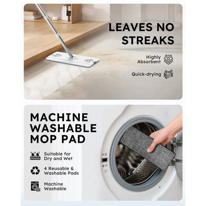 BIMZUC Mop and Bucket with Wringre Set, with 4 Microfiber Reusable Pads, Wet and Dry Use for Household Cleaning and Floor Windows Cleaning