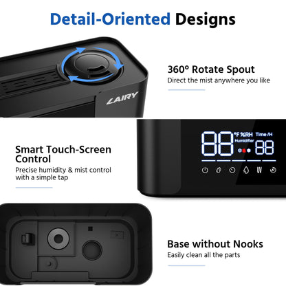 Lairy 5L Humidifiers for Bedroom, Smart Cool Mist for Large Room, 8H Timer Quiet Runtime for Baby, Plant, Black