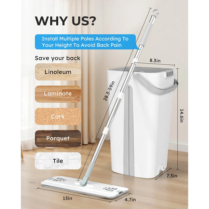 BIMZUC Mop and Bucket with Wringre Set, with 4 Microfiber Reusable Pads, Wet and Dry Use for Household Cleaning and Floor Windows Cleaning