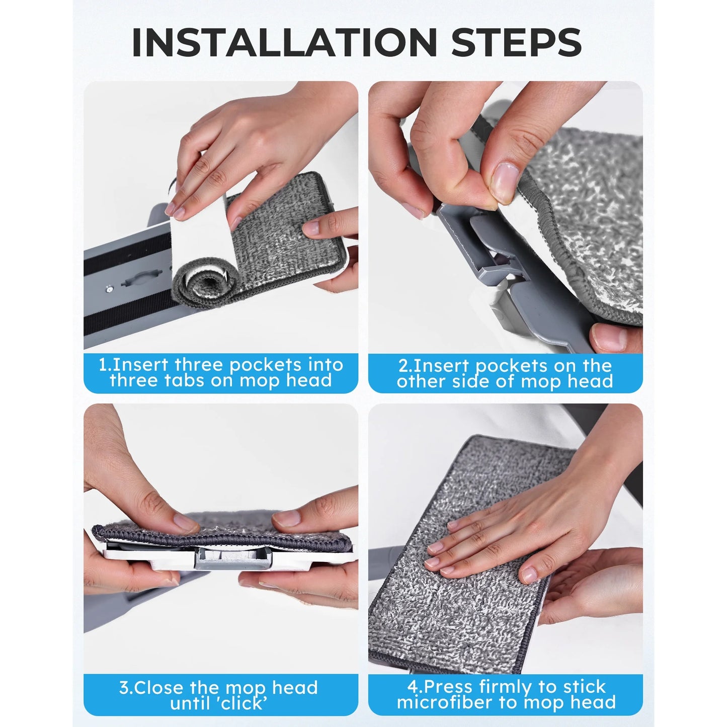 BIMZUC Mop and Bucket with Wringre Set, with 4 Microfiber Reusable Pads, Wet and Dry Use for Household Cleaning and Floor Windows Cleaning