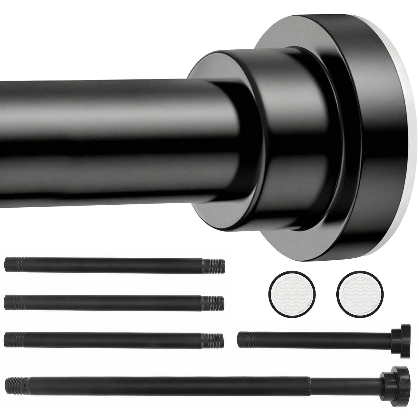 Riousery Adjustable Shower Curtain Rod, 27-76 Inch Spring Tension Curtain Rod, No Drilling Rustproof Stainless Steel Tension Rod for Bathroom, Closet, Window, Black