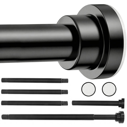 Riousery Adjustable Shower Curtain Rod, 27-76 Inch Spring Tension Curtain Rod, No Drilling Rustproof Stainless Steel Tension Rod for Bathroom, Closet, Window, Black