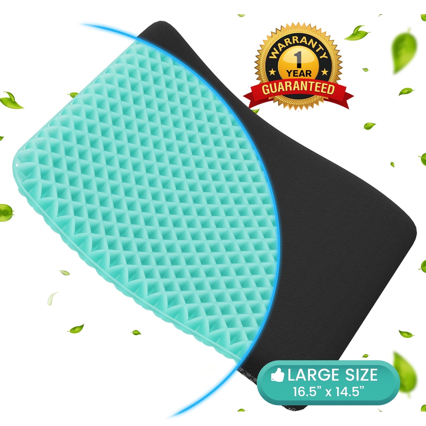 AOLIGO Gel Seat Cushion for Long Sitting, 17" x 15" Car Seat Cushion, Office Chair Cushion, Green