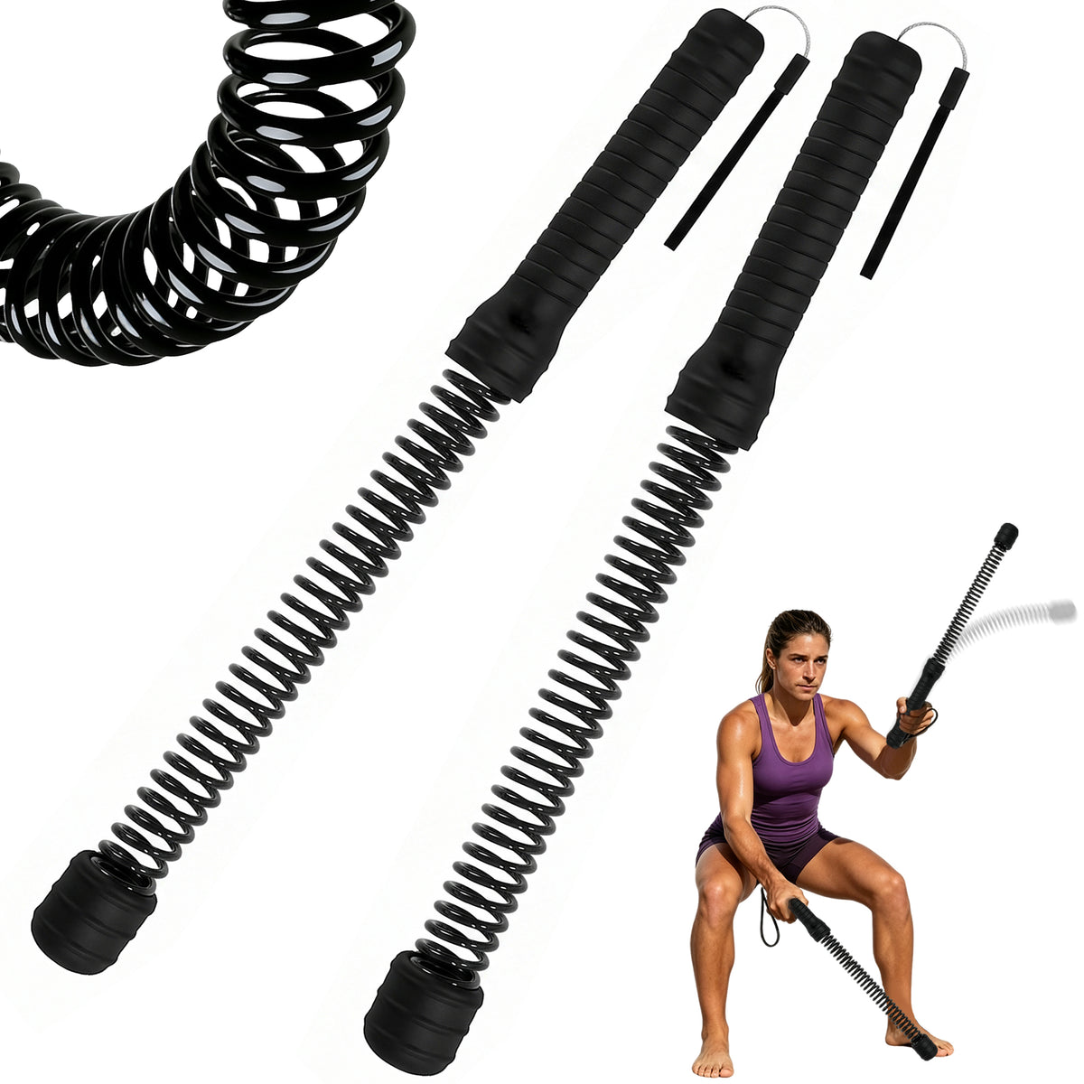 Feeray Ropeless Battle Ropes, 2-Piece High Inertia Cordless Fitness Equipment for Home Gym, Core & Cardio Training, Black