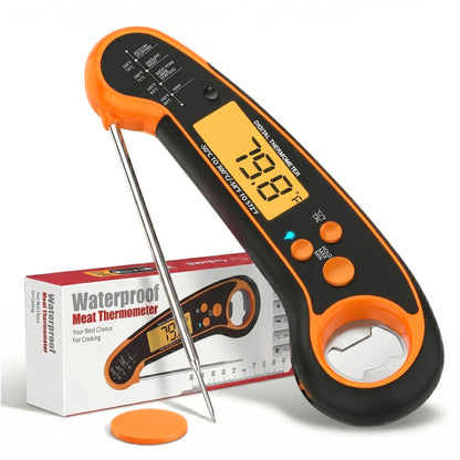 M Buder Digital Meat Thermometer, Waterproof Instant Read Food Thermometer for Cooking Grilling, Air Fryer, Professional Thermometer Gift for Men, Dad, Mom, Orange