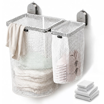 Riousery Wall Mounted Foldable Laundry Hamper, No-Drill Suction Cup Mount, 4 Removable Mesh Wash Bags