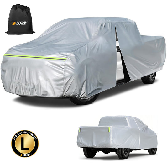 Floray Waterproof All-Weather Truck Cover with Zipper Door – Heavy-Duty Windproof Protection for Standard Pickup Trucks, UV and Snow Guard (PK-L, 236" x 59" x 69")