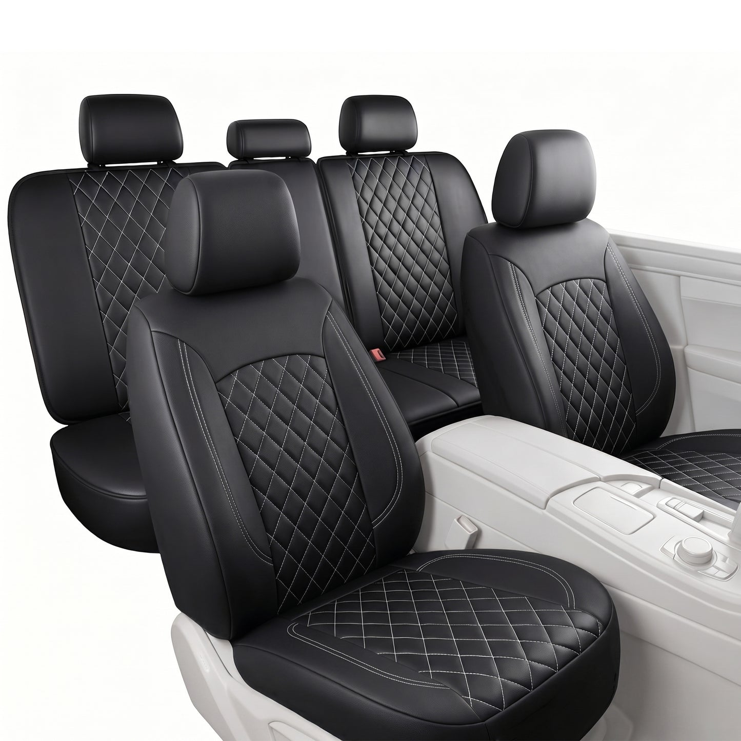 FLORAY Waterproof PU Leather Car Seat Covers Full Set, Universal Auto Seat Protectors for Sedans & Compact SUVs, Airbag Compatible, Black