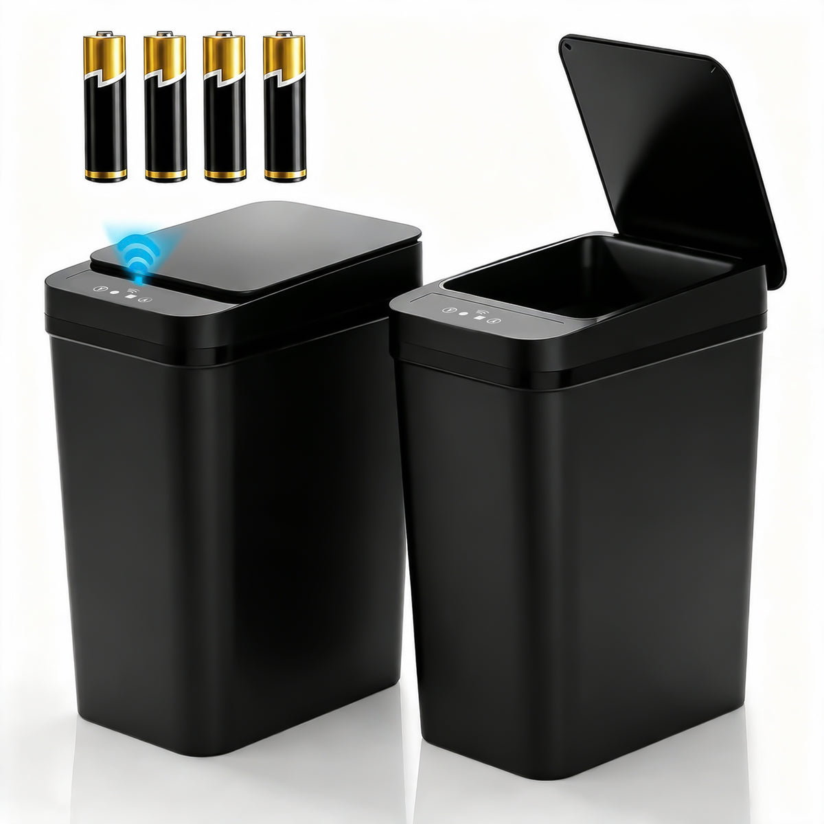 Riousery 2-Pack Touchless Bathroom Trash Can, 3.5-Gallon Slim Automatic Motion Sensor Garbage Can with Lid, Black