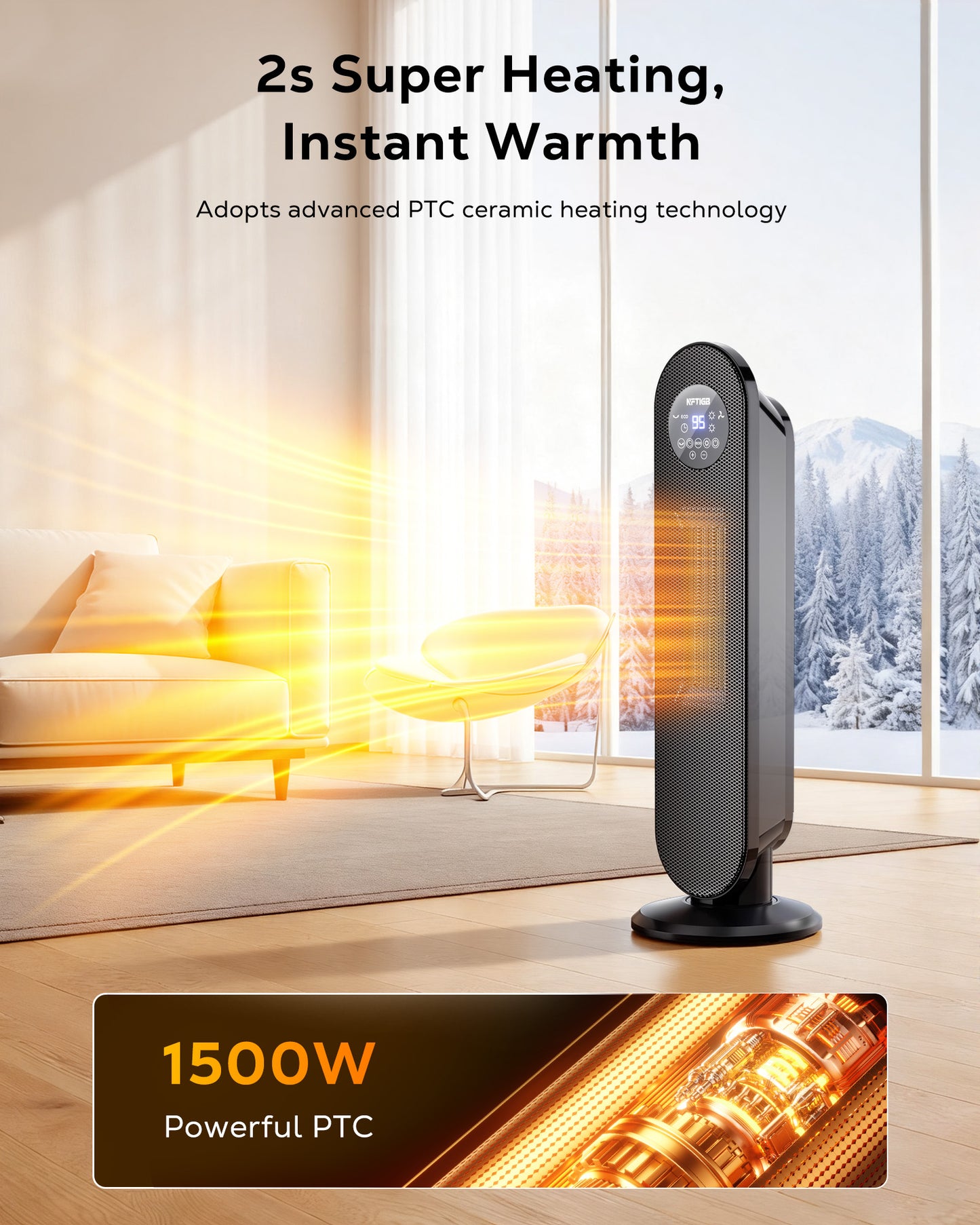 NFTIGB 25" Space Heater for Indoor Large Room, 1500w Oscillating Electric Heaters with Remote Fast Heating,New