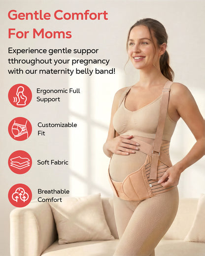 RUPOUN Adjustable Maternity Belly Band – Pregnancy Belt for Back & Pelvic Support, Comfortable for Pregnant Women, Beige