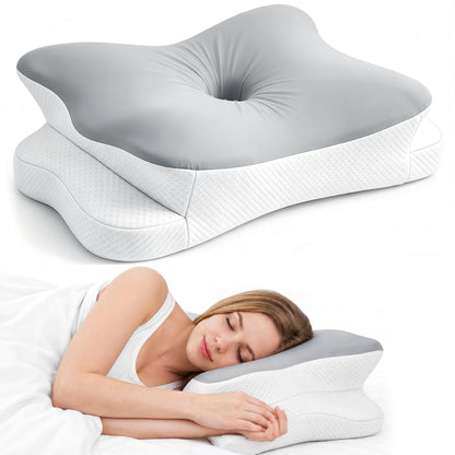Alylo Cervical Contour Pillow for Neck Support, Fast Rebound Memory Foam Orthopedic Bed Pillow with Breathable Cover, Support for Side, Back & Stomach Sleepers