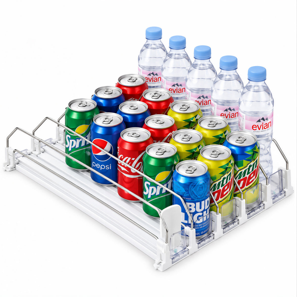 Riousery Self-Pushing Fridge Drink Organizer, Adjustable Beverage Can Dispenser for Refrigerator, 5 Rows Soda Can Storage Rack Holds Up to 20 Cans, White