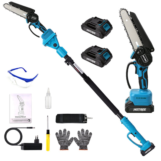 HOTREE 2 in 1 Cordless Pole Saw, 6-inch Pole Chainsaw Mini Handheld Chainsaw, 15 ft Extension Pole Saw for Effortless Tree Trimming
