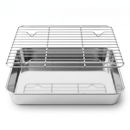 XSAPT Baking Sheet with Wire Rack, 10.24 x 7.87 inch Stainless Steel Heavy Duty Set, Silver