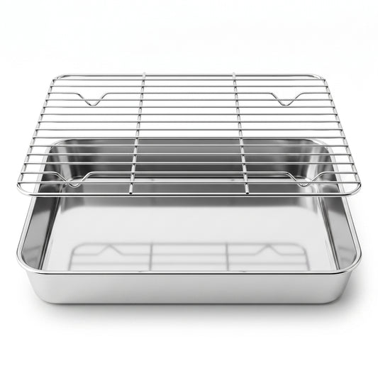 XSAPT Baking Sheet with Wire Rack, 10.24 x 7.87 inch Stainless Steel Heavy Duty Set, Silver