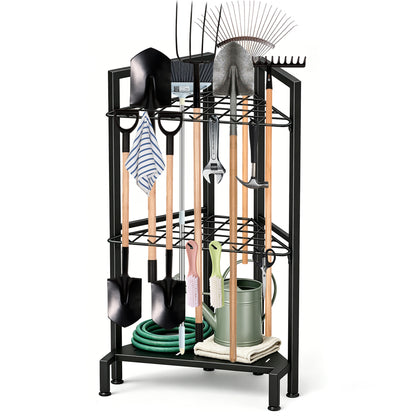 Riousery Garden Tool Organizer, Heavy Duty Metal Yard Tool Tower Rack with 34 Storage Slots & 14 Hooks for Garage Organization and Storage