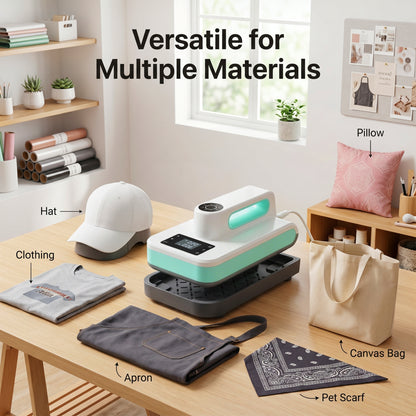 Reelexia Portable Heat Press Machine, for DIY T-Shirts and Bags, with Smart Auto Shut-Off - Green, 7.5" x 4.75"