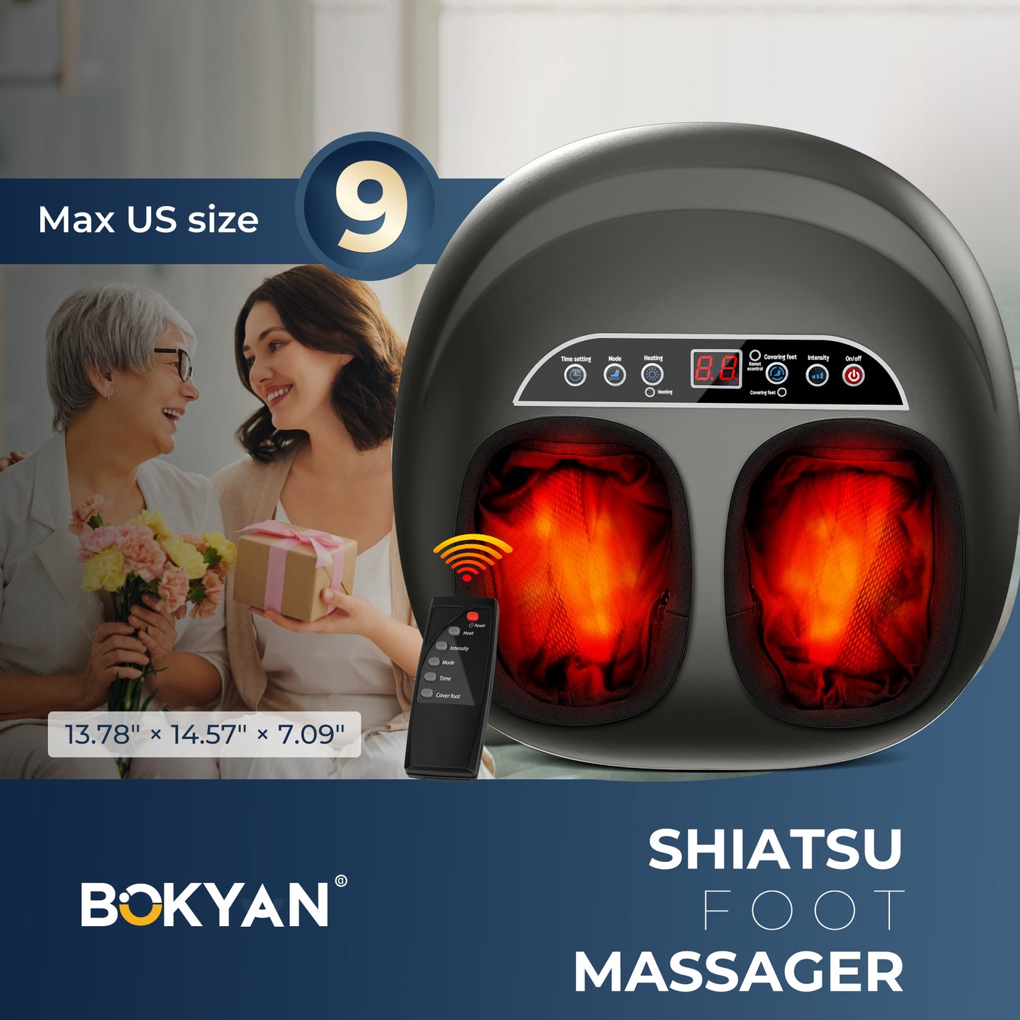 BOKYAN Shiatsu Foot Massager, Foot Spa for Comfort and Relief, Big, Gift, Black