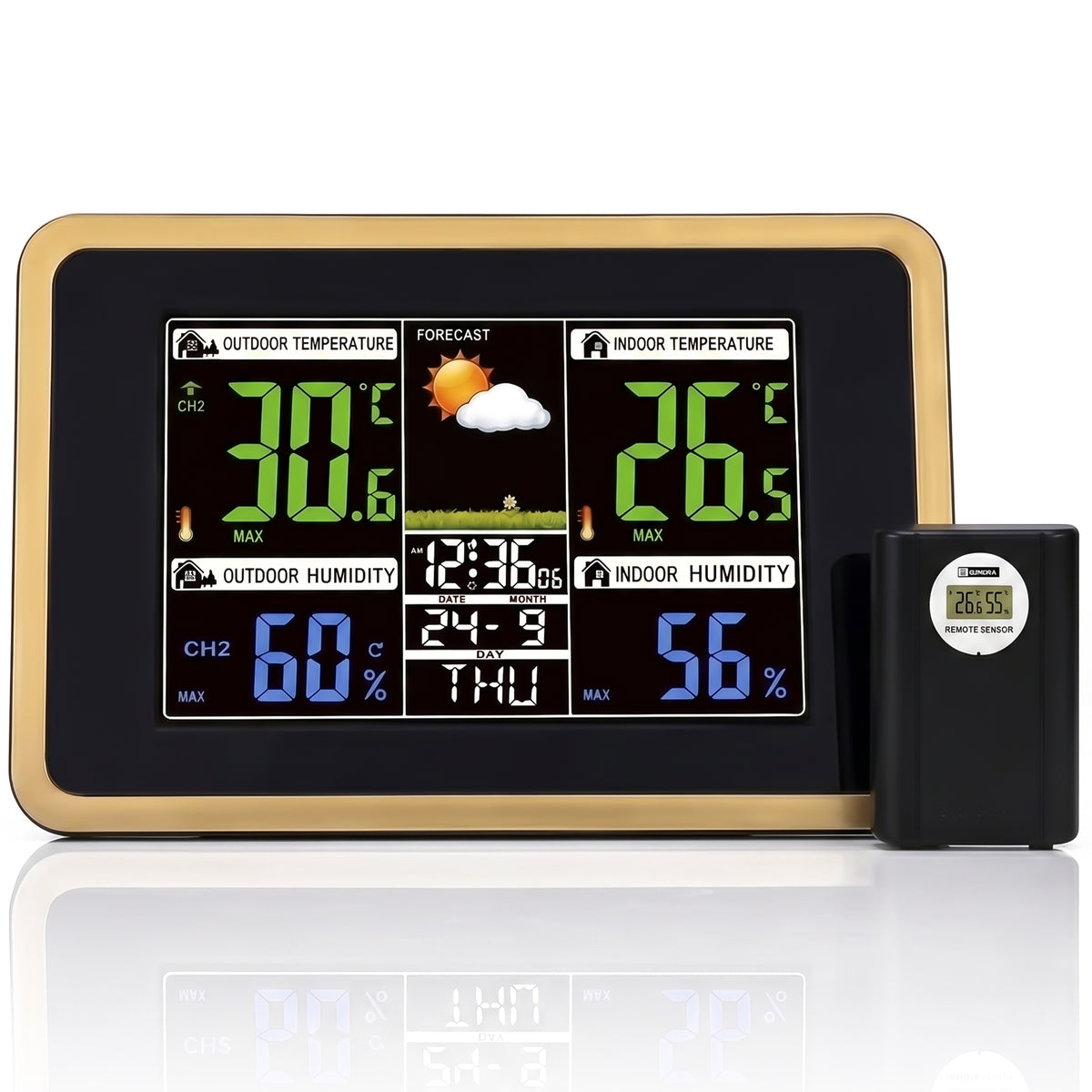 XSAPT Wireless Weather Station, Indoor Outdoor Thermometer, Color Display, Black