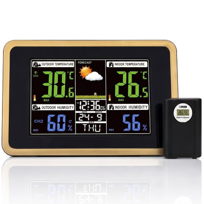 XSAPT Wireless Weather Station, Indoor Outdoor Thermometer, Color Display, Black