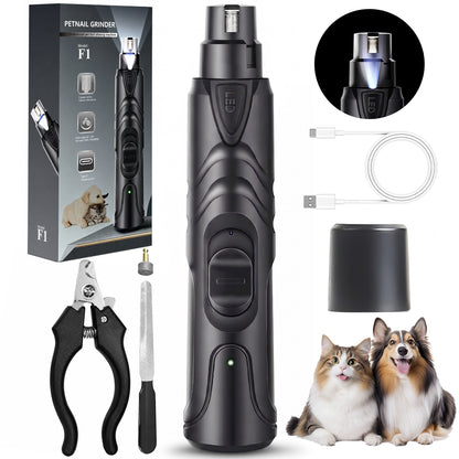 Dog Nail Grinder with LED Light, 2-Speed Super Quiet Pet Nail Trimmer for Small Dogs